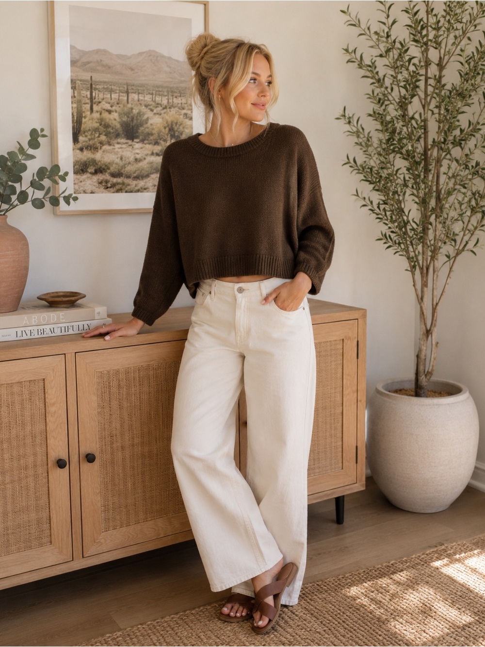 Zara Brown Ribbed Knit Sweater